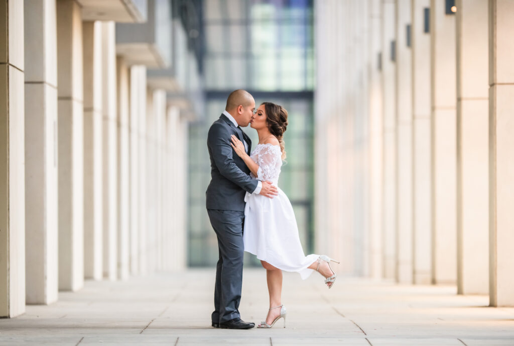 couple kissing in charlotte convention center north carolina